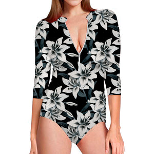 Lily Floral Pattern Print Long Sleeve Swimsuit