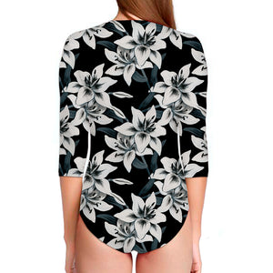 Lily Floral Pattern Print Long Sleeve Swimsuit