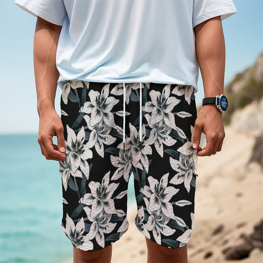Lily Floral Pattern Print Men's Cargo Shorts