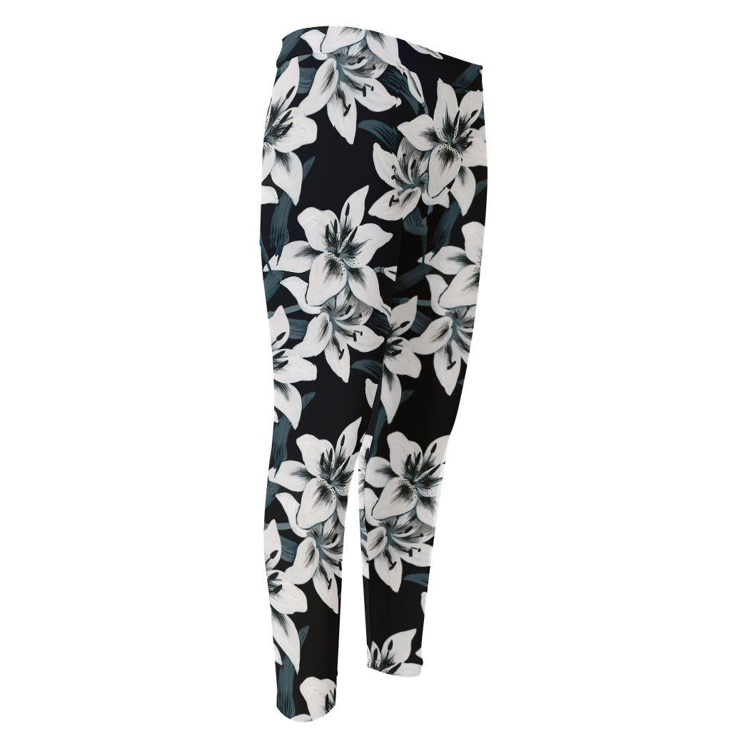 Lily Floral Pattern Print Men's Compression Pants