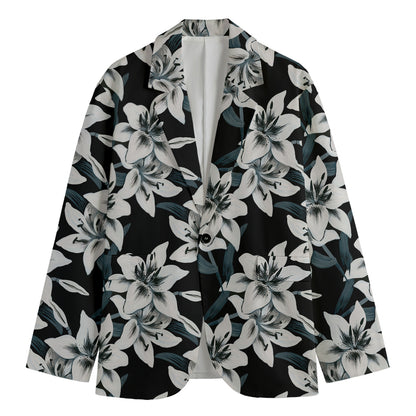 Lily Floral Pattern Print Men's Cotton Blazer