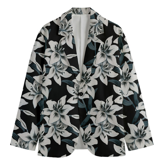 Lily Floral Pattern Print Men's Cotton Blazer