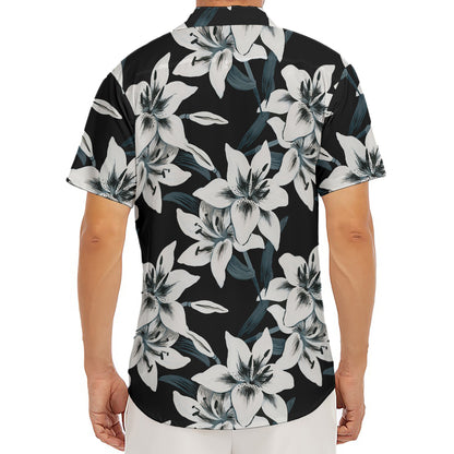 Lily Floral Pattern Print Men's Deep V-Neck Shirt