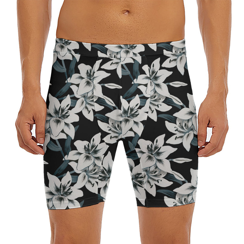 Lily Floral Pattern Print Men's Long Boxer Briefs