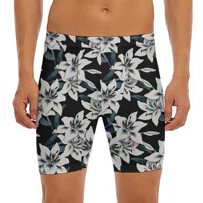 Lily Floral Pattern Print Men's Long Boxer Briefs