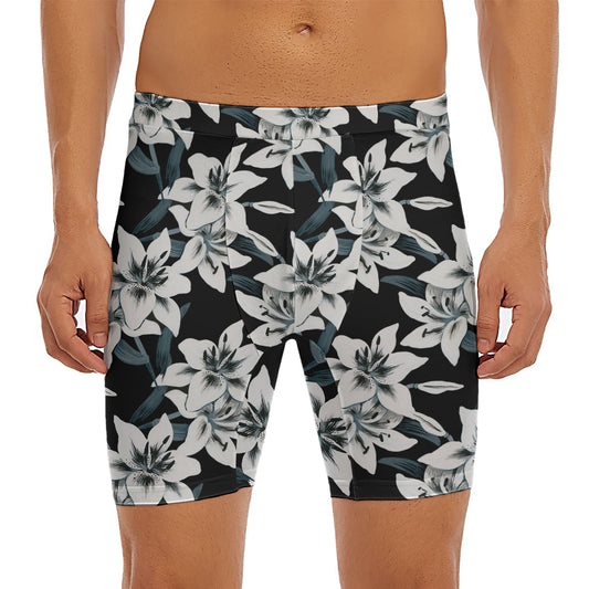 Lily Floral Pattern Print Men's Long Boxer Briefs