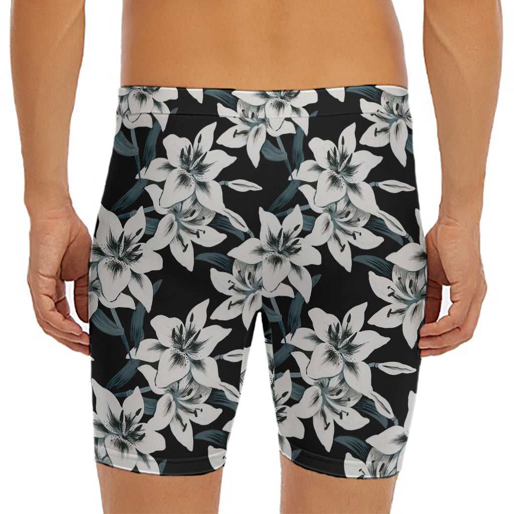 Lily Floral Pattern Print Men's Long Boxer Briefs
