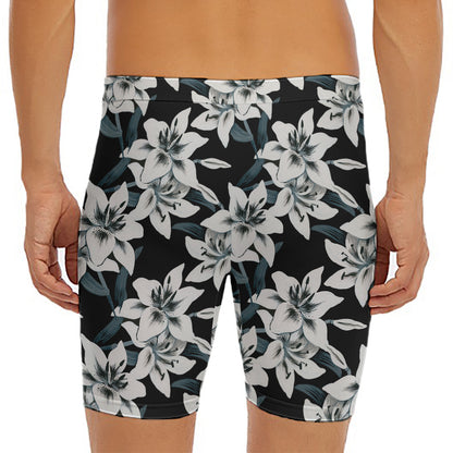 Lily Floral Pattern Print Men's Long Boxer Briefs