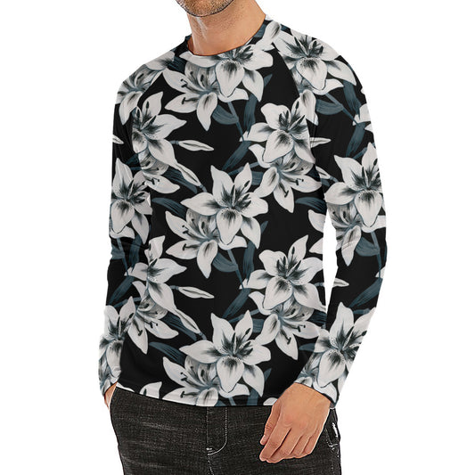Lily Floral Pattern Print Men's Long Sleeve Rash Guard
