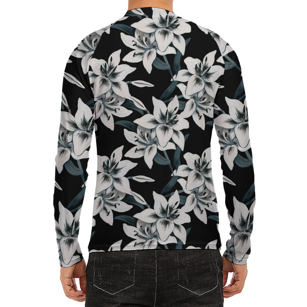 Lily Floral Pattern Print Men's Long Sleeve Rash Guard