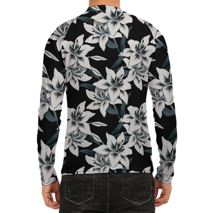 Lily Floral Pattern Print Men's Long Sleeve Rash Guard
