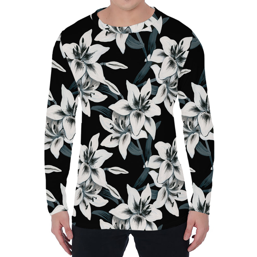 Lily Floral Pattern Print Men's Long Sleeve T-Shirt