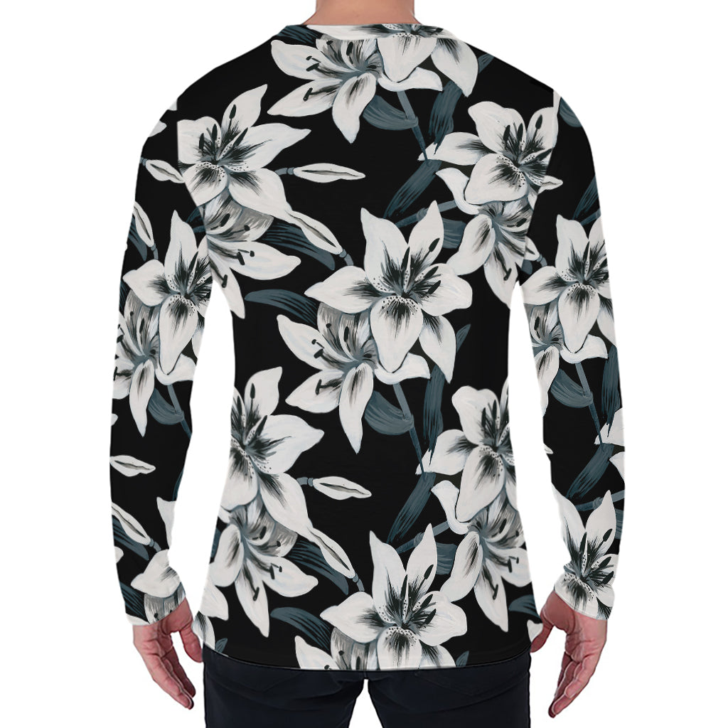 Lily Floral Pattern Print Men's Long Sleeve T-Shirt