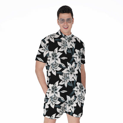 Lily Floral Pattern Print Men's Rompers