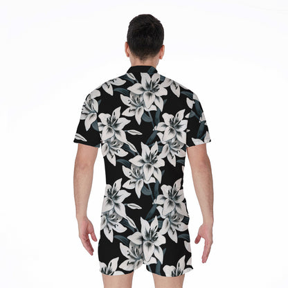 Lily Floral Pattern Print Men's Rompers