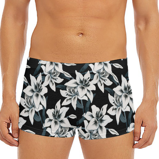 Lily Floral Pattern Print Men's Short Boxer Briefs