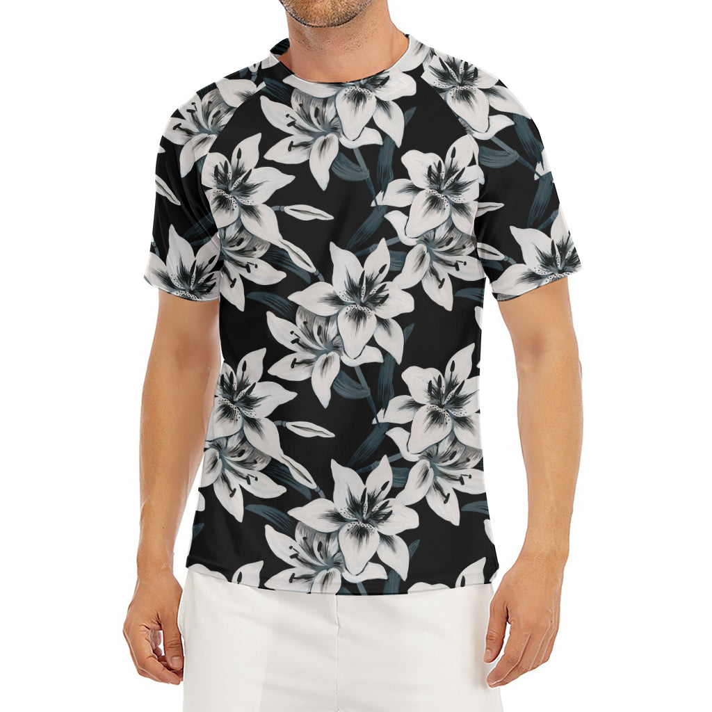 Lily Floral Pattern Print Men's Short Sleeve Rash Guard
