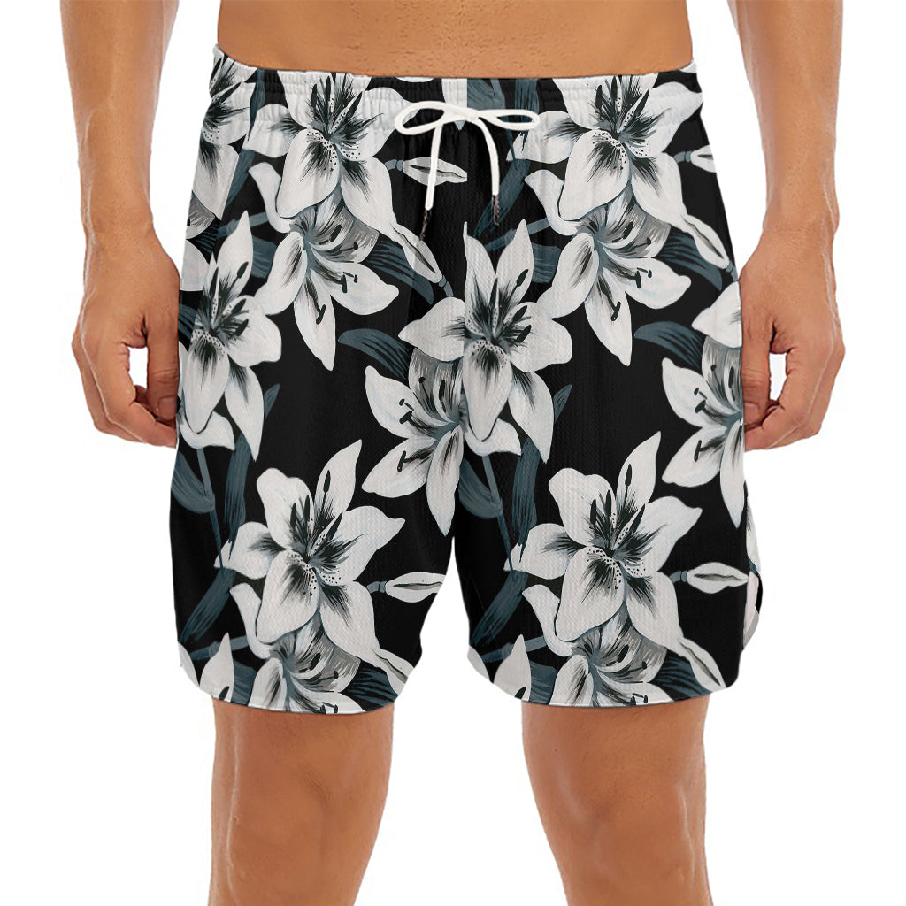 Lily Floral Pattern Print Men's Split Running Shorts