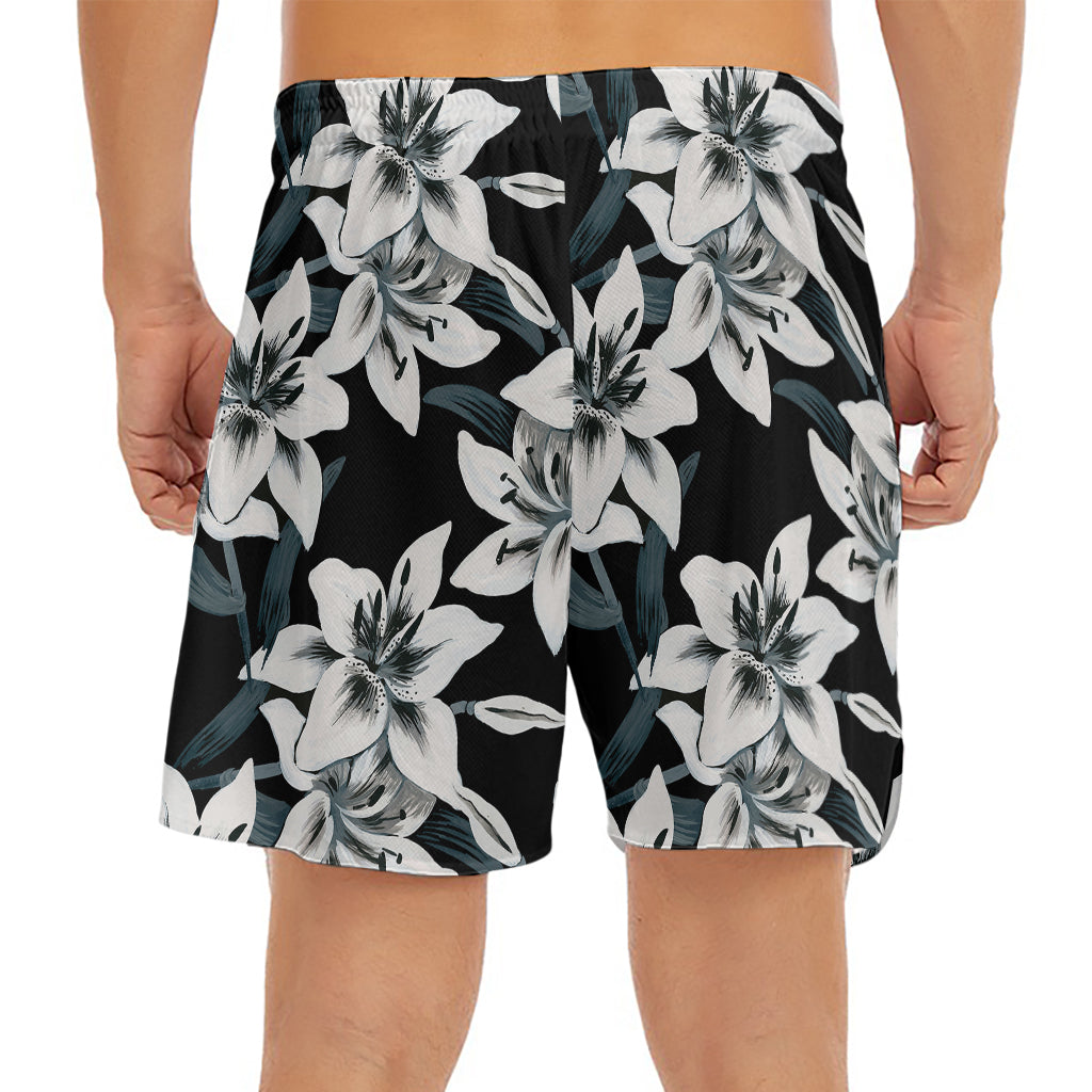 Lily Floral Pattern Print Men's Split Running Shorts