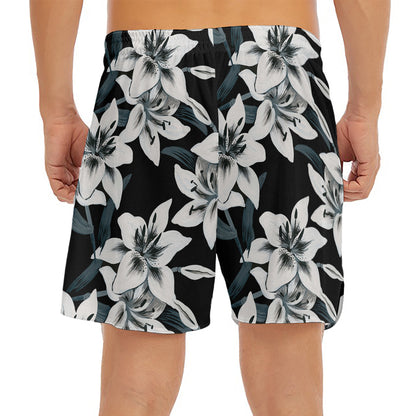 Lily Floral Pattern Print Men's Split Running Shorts