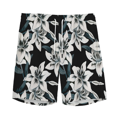 Lily Floral Pattern Print Men's Sports Shorts