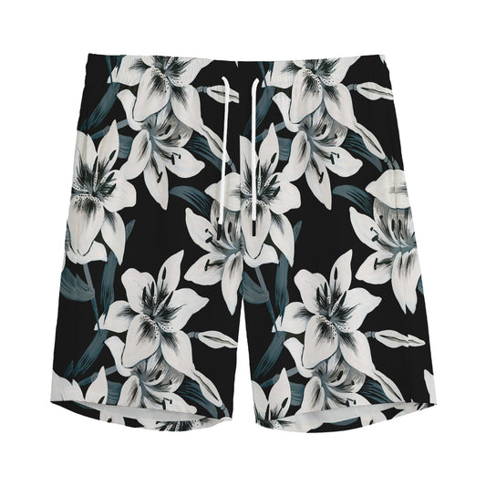 Lily Floral Pattern Print Men's Sports Shorts