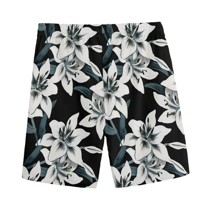 Lily Floral Pattern Print Men's Sports Shorts
