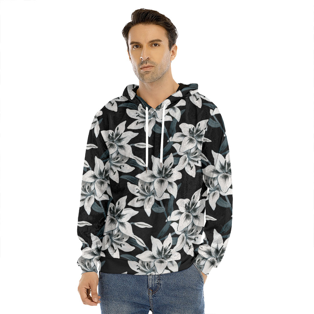 Lily Floral Pattern Print Men's Velvet Pullover Hoodie