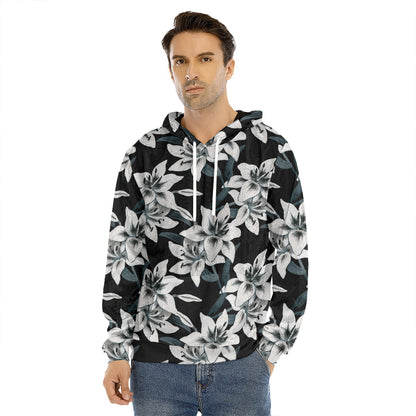 Lily Floral Pattern Print Men's Velvet Pullover Hoodie