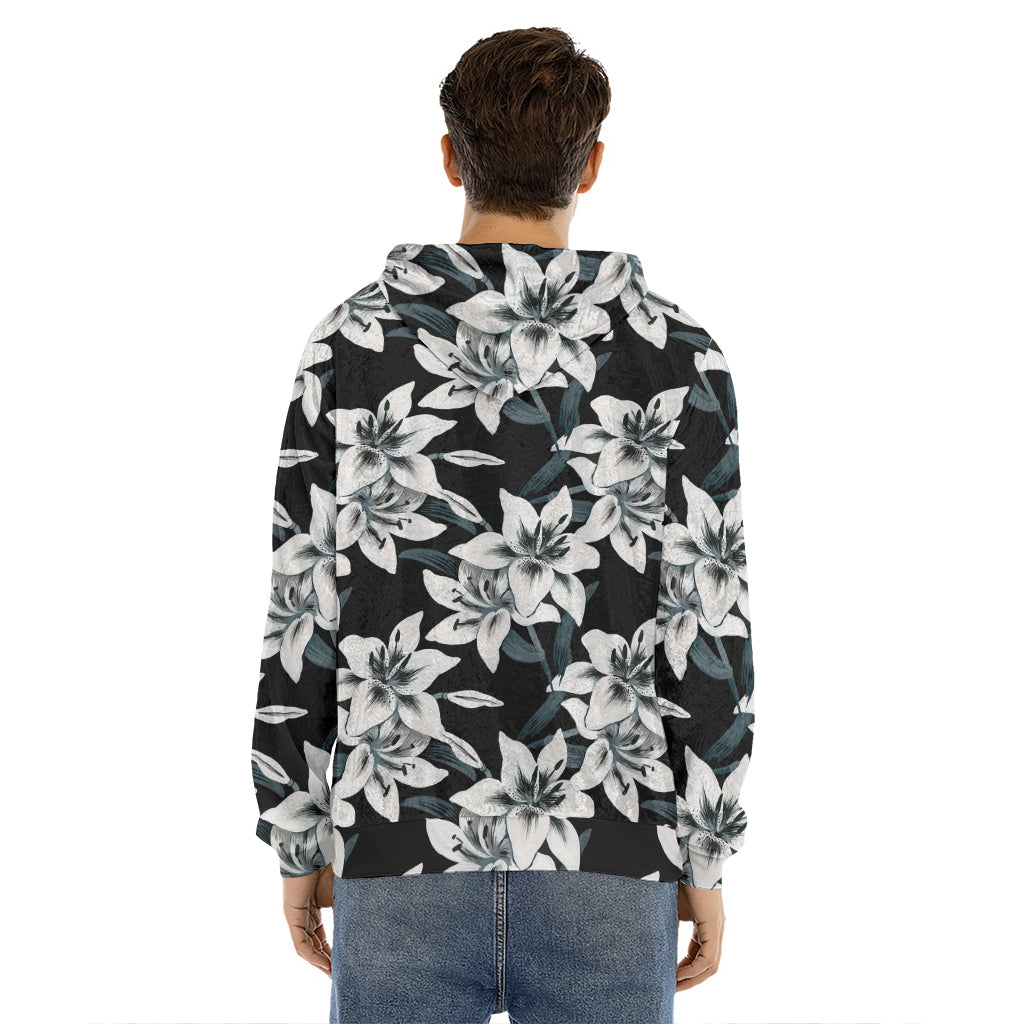 Lily Floral Pattern Print Men's Velvet Pullover Hoodie