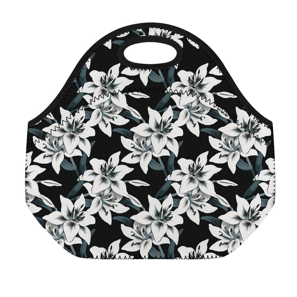 Lily Floral Pattern Print Neoprene Lunch Bag