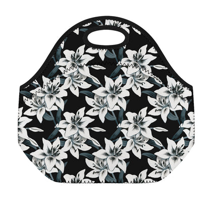 Lily Floral Pattern Print Neoprene Lunch Bag