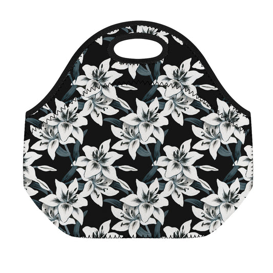 Lily Floral Pattern Print Neoprene Lunch Bag