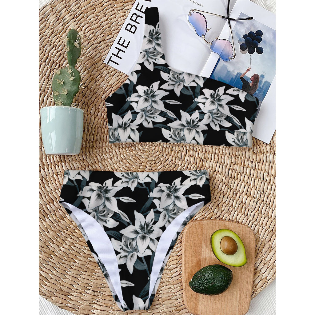 Lily Floral Pattern Print One Shoulder Bikini Top