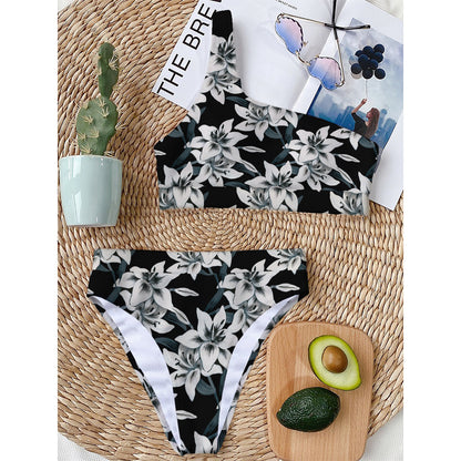 Lily Floral Pattern Print One Shoulder Bikini Top