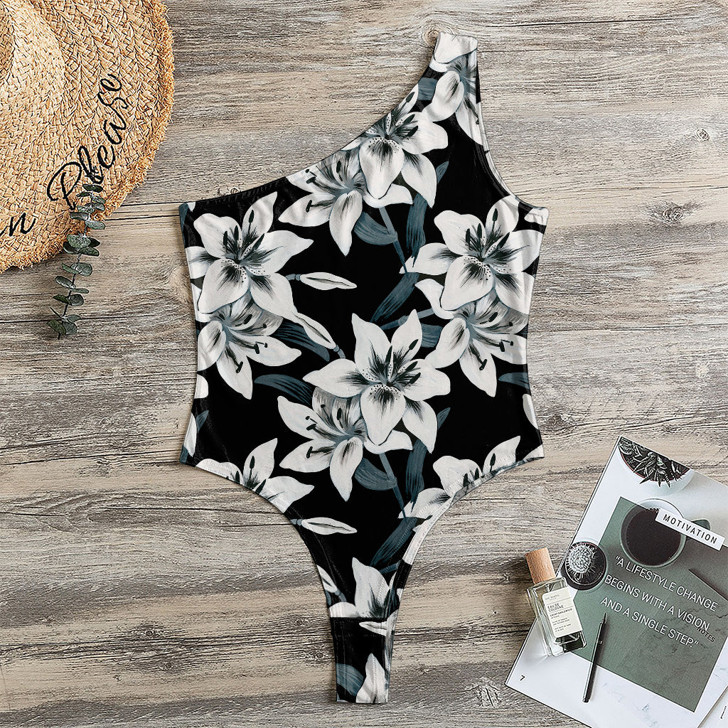 Lily Floral Pattern Print One Shoulder Bodysuit