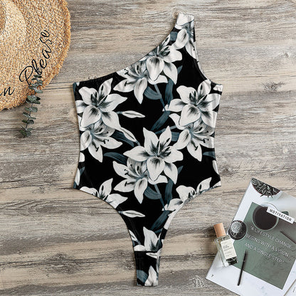 Lily Floral Pattern Print One Shoulder Bodysuit