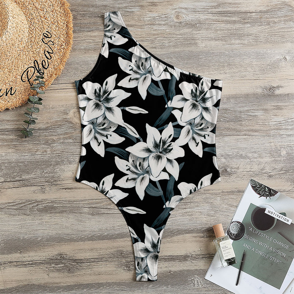 Lily Floral Pattern Print One Shoulder Bodysuit