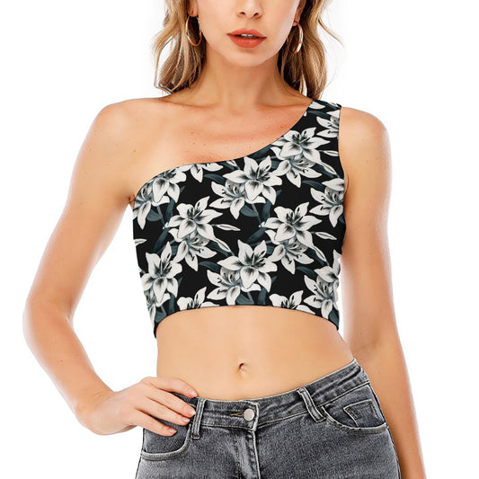 Lily Floral Pattern Print One Shoulder Crop Top