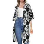 Lily Floral Pattern Print Open Front Beach Cover Up