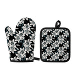 Lily Floral Pattern Print Oven Mitt And Pot Holder Set
