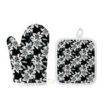 Lily Floral Pattern Print Oven Mitt And Pot Holder Set