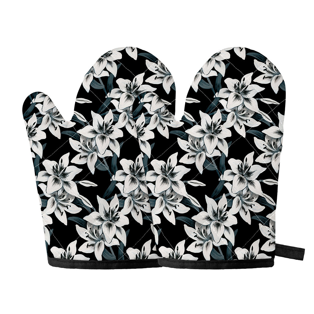 Lily Floral Pattern Print Oven Mitts