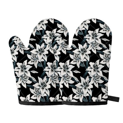 Lily Floral Pattern Print Oven Mitts