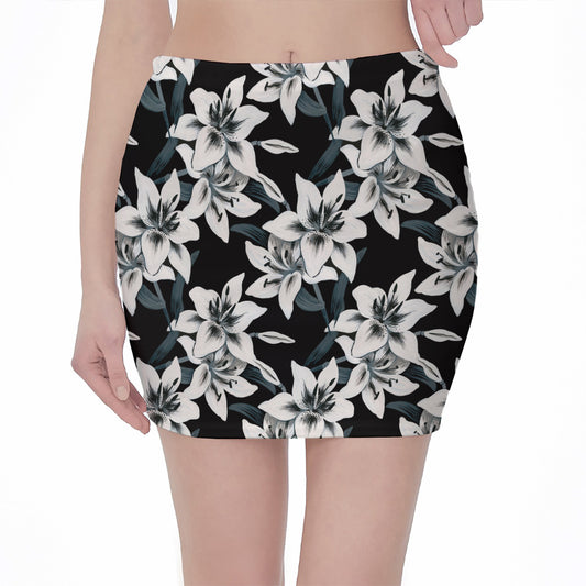 Lily Floral Pattern Print Pencil Mini Skirt