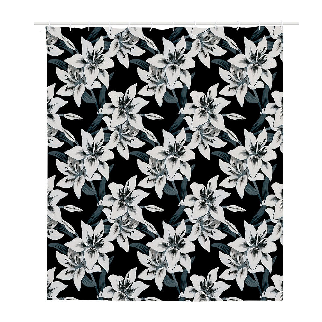 Lily Floral Pattern Print Polyester Shower Curtain