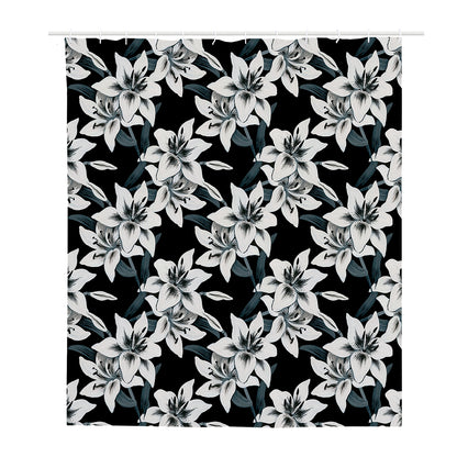 Lily Floral Pattern Print Polyester Shower Curtain