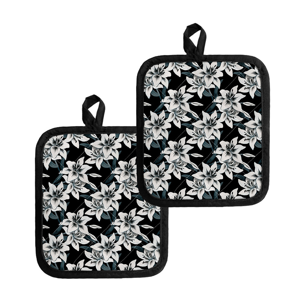 Lily Floral Pattern Print Pot Holders