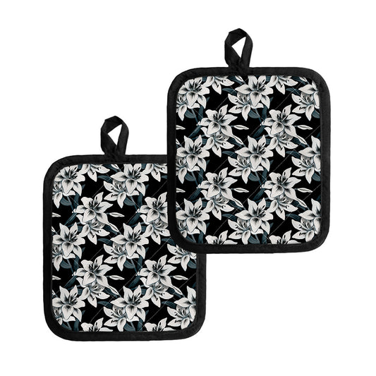 Lily Floral Pattern Print Pot Holders