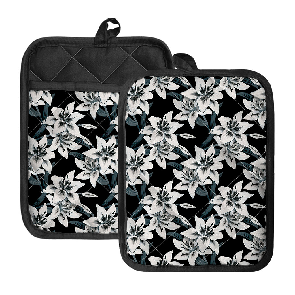Lily Floral Pattern Print Pot Holders With Pocket